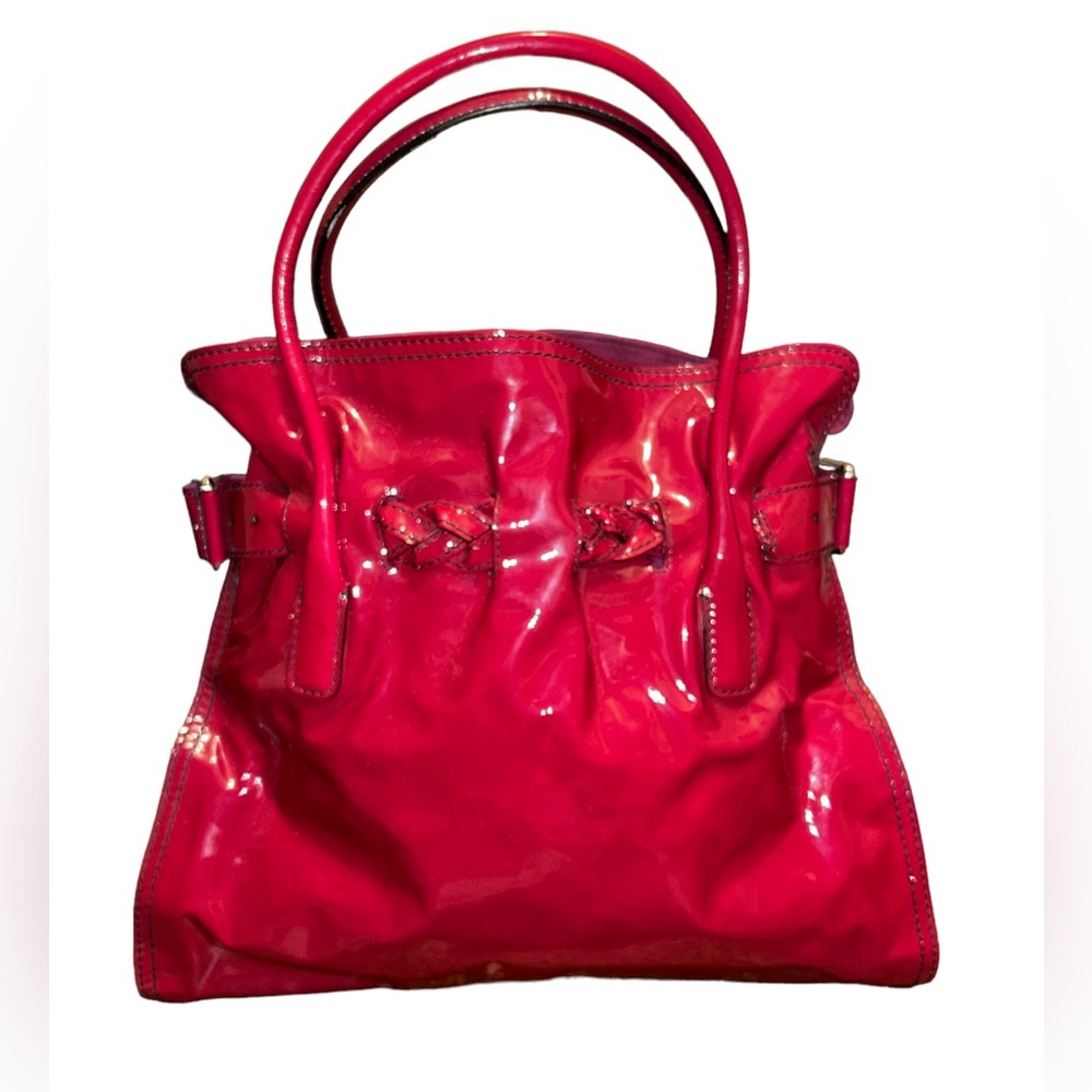 VALENTINO GARAVANI Maroon Patant Leather Hobo Shoulder Tote Bag NEW